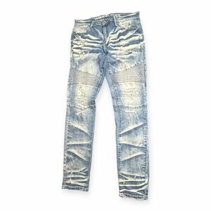 MLAB Men’s Blue Heavy Distress Moto Biker Jeans Size 34